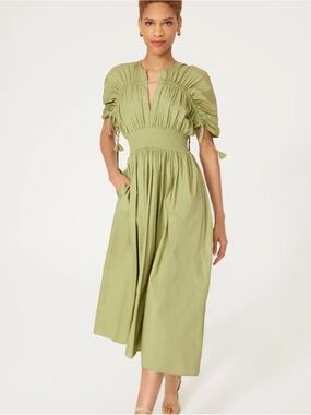 Misa Marianna Dress Puff Sleeve Green Dress with Smocked Bodice